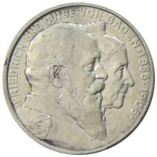 Монета 2 марки 1906 года  Германия (Баден) — 50 лет свадьбе Фридриха I и Луизы Прусской (аверс)