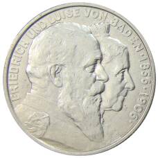 Монета 2 марки 1906 года  Германия (Баден) — 50 лет свадьбе Фридриха I и Луизы Прусской (аверс)