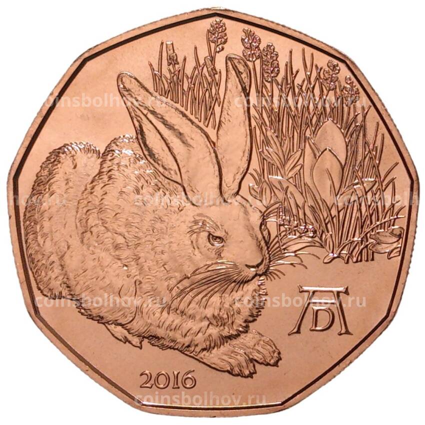 Монета 5 евро 2016 года Австрия —  Альбрехт Дюрер — Заяц