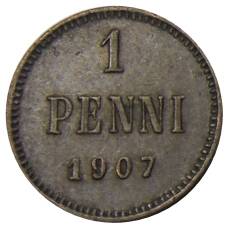 Монета 1 пенни 1907 года Русская Финляндия (аверс)