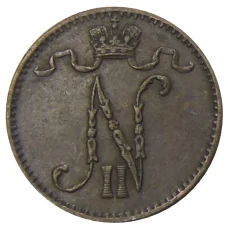 Монета 1 пенни 1907 года Русская Финляндия (реверс)