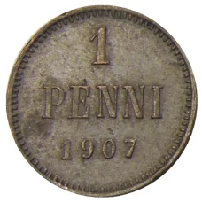 Монета 1 пенни 1907 года Русская Финляндия (аверс)