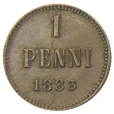 Монета 1 пенни 1883 года Русская Финляндия (аверс)