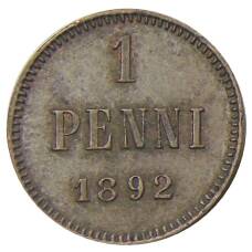Монета 1 пенни 1892 года Русская Финляндия (аверс)