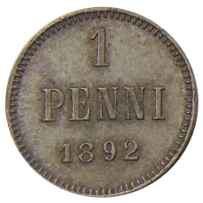 Монета 1 пенни 1892 года Русская Финляндия (аверс)