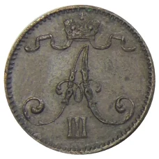 Монета 1 пенни 1892 года Русская Финляндия (реверс)