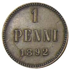 Монета 1 пенни 1892 года Русская Финляндия (аверс)
