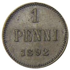 Монета 1 пенни 1892 года Русская Финляндия (аверс)