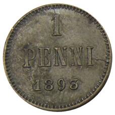 Монета 1 пенни 1893 года Русская Финляндия (аверс)