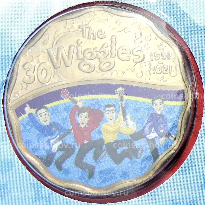 Монета 30 центов 2021 года Австралия — 30 лет музыкальной группе Wiggles (с гитарами, в буклете)
