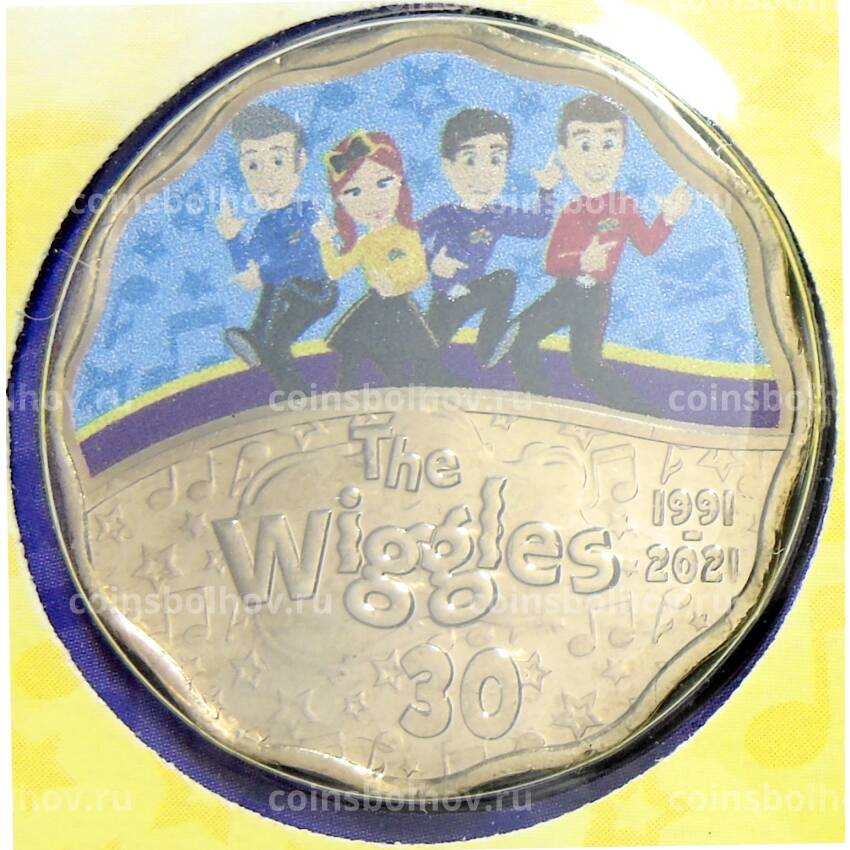Монета 30 центов 2021 года Австралия — 30 лет музыкальной группе Wiggles (танцуют, в буклете)