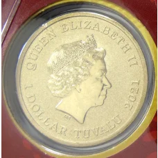 Монета 1 доллар 2021 года Тувалу — Китайский новый год (в конверте с маркой) (реверс)