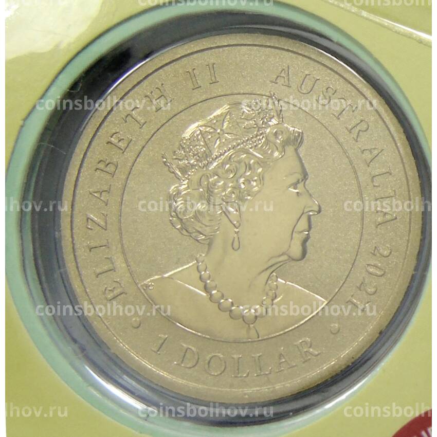 Монета 1 доллар 2021 года Австралия — Счастливого Рождества (в конверте с маркой) (вид 2)