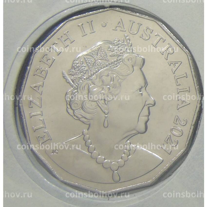 Монета 50 центов 2021 года Австралия — Рождественские украшения (в конверте с маркой) (вид 2)