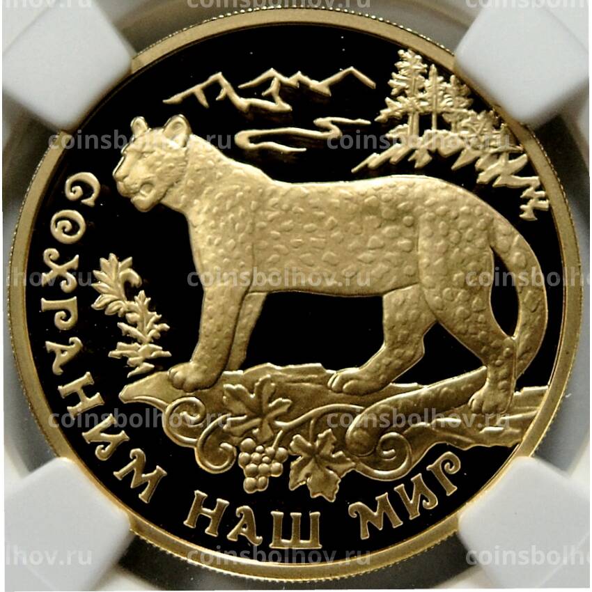 Монета 100 рублей 2011 года ММД Сохраним наш мир — Переднеазитский леопард (в слабе NGC PF 69 ULTRA CAMEO)