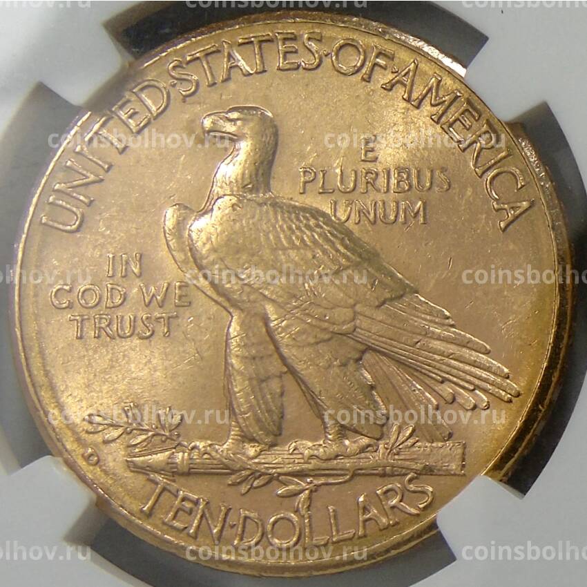 Монета 10 долларов 1910 года D США «Орел» (В слабе NGC MS 63) (вид 2)