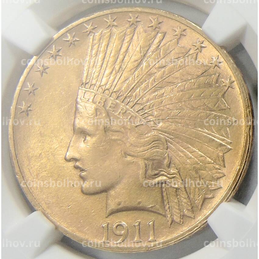 Монета 10 долларов 1911 года США «Орел» (в слабе NGC MS 62)