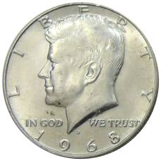Монета 1/2 доллара (50 центов) 1968 года D США (аверс)
