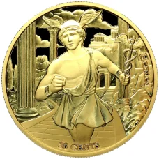 Монета 20 центов 2021 года Самоа «12 Олимпийских богов в зодиаке — Гермес и Рак» (аверс)