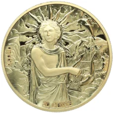 Монета 20 центов 2021 года Самоа «12 Олимпийских богов в зодиаке — Аполлон и Близнецы» (аверс)