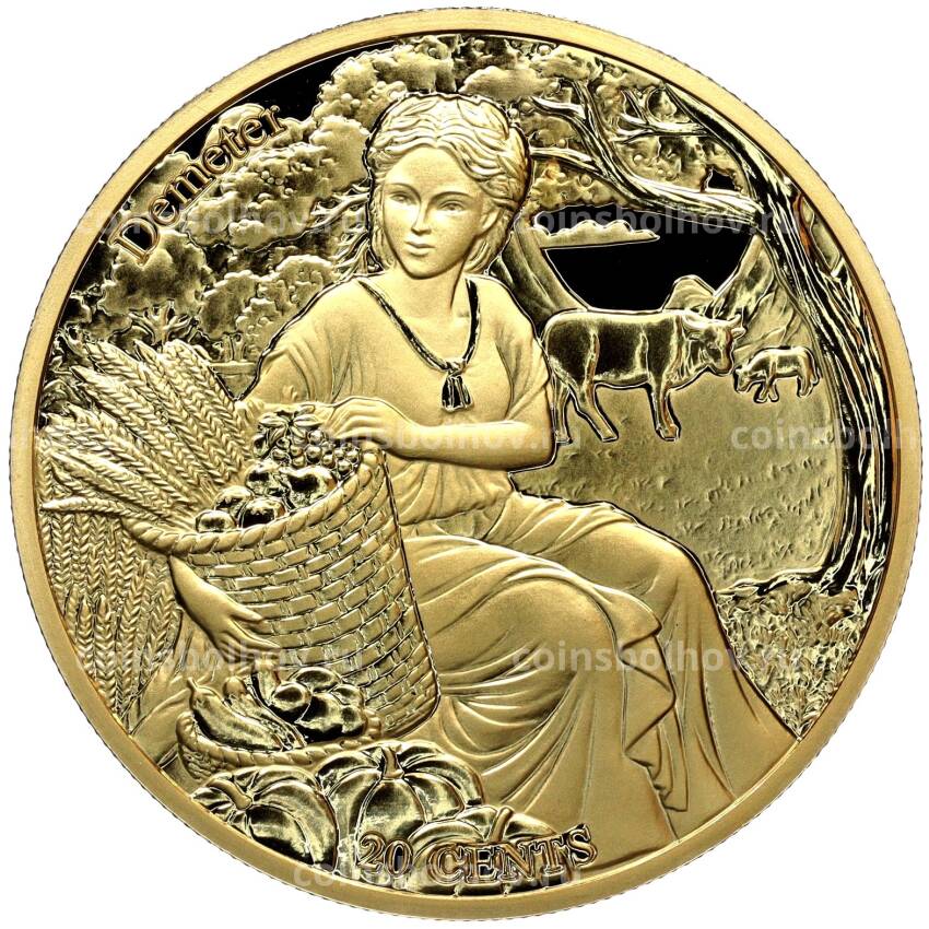 Монета 20 центов 2021 года Самоа «12 Олимпийских богов в зодиаке — Деметра и Дева»