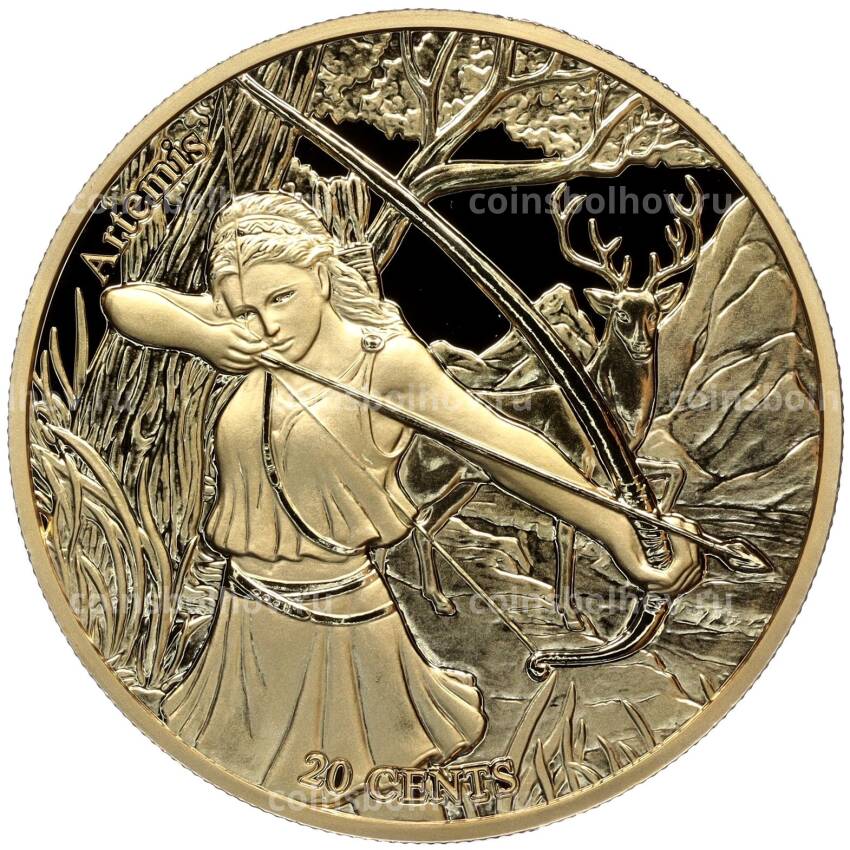 Монета 20 центов 2022 года Самоа «12 Олимпийских богов в зодиаке — Артемида и Стрелец»