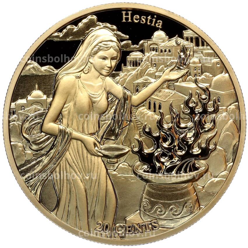 Монета 20 центов 2022 года Самоа «12 Олимпийских богов в зодиаке — Гестия и Козерог»