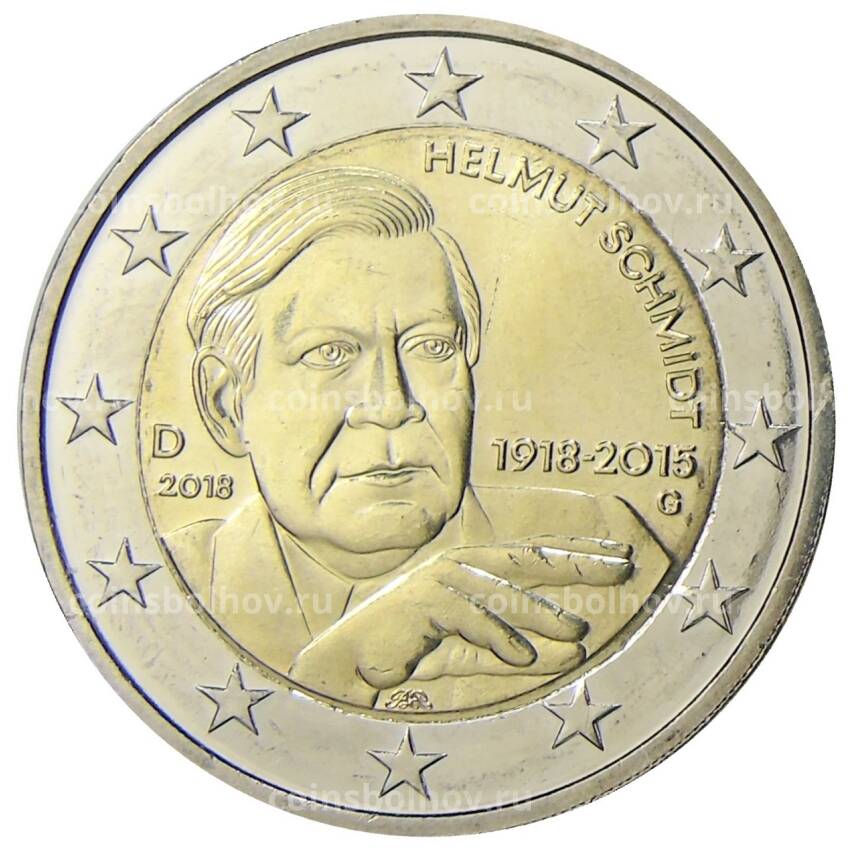 Монета 2 евро 2018 года G Германия — 100 лет со дня рождения Гельмута Шмидта