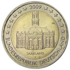 Монета 2 евро 2009 года J Германия Федеральные земли Германии — Церковь Людвига в Саарбрюккен, Саар (аверс)