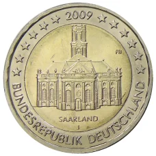 Монета 2 евро 2009 года J Германия Федеральные земли Германии — Церковь Людвига в Саарбрюккен, Саар (аверс)