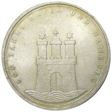 Монета 10 марок 1989 года J Германия — 800 лет Гамбургскому порту (аверс)