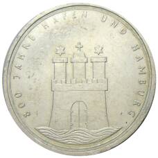 Монета 10 марок 1989 года J Германия — 800 лет Гамбургскому порту (аверс)