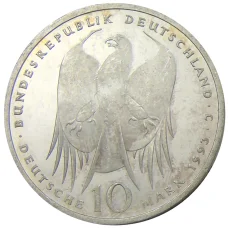 Монета 10 марок 1993 года J Германия — 150 лет со дня рождения Роберта Коха (реверс)