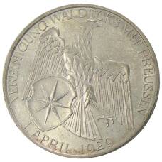 Монета 3 рейхсмарки 1929 года Германии — Объединение Вальдека и Пруссии (аверс)