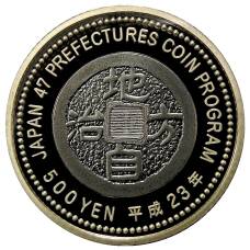 Монета 500 йен 2011 года Япония 47 префектур Японии — Акита (в коробке) (реверс)