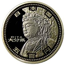 Монета 500 йен 2012 года Япония 47 префектур Японии — Оита (в коробке) (аверс)