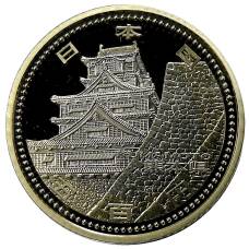 Монета 500 йен 2011 года Япония 47 префектур Японии — Кумамото (в коробке) (аверс)