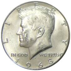 Монета 1/2 доллара (50 центов) 1968 года D США (аверс)