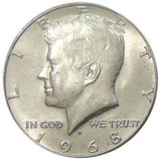 Монета 1/2 доллара (50 центов) 1968 года D США (аверс)