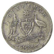 Монета 6 пенсов 1928 года Австралия (аверс)