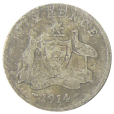 Монета 6 пенсов 1914 года Австралия (аверс)