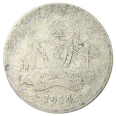 Монета 6 пенсов 1914 года Австралия (аверс)