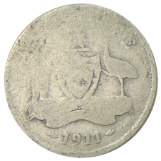 Монета 6 пенсов 1911 года Австралия (аверс)