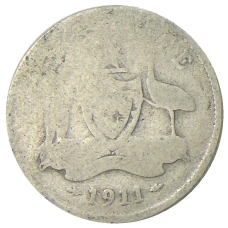 Монета 6 пенсов 1911 года Австралия (аверс)