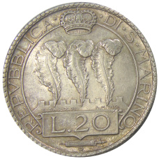 Монета 20 лир 1933 года Сан-Марино (реверс)