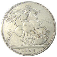 Монета 1 крона 1891 года Великобритания (аверс)
