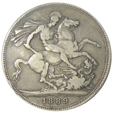 Монета 1 крона 1889 года Великобритания (аверс)