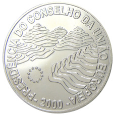 Монета 1000 эскудо 2000 года Португалия «Председательство Португалии в совете ЕС» (аверс)