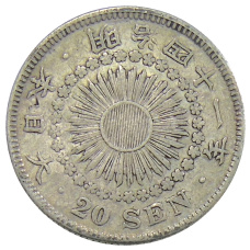 Монета 20 сен 1908 года Япония (аверс)