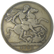 Монета 1 крона 1891 года Великобритания (аверс)